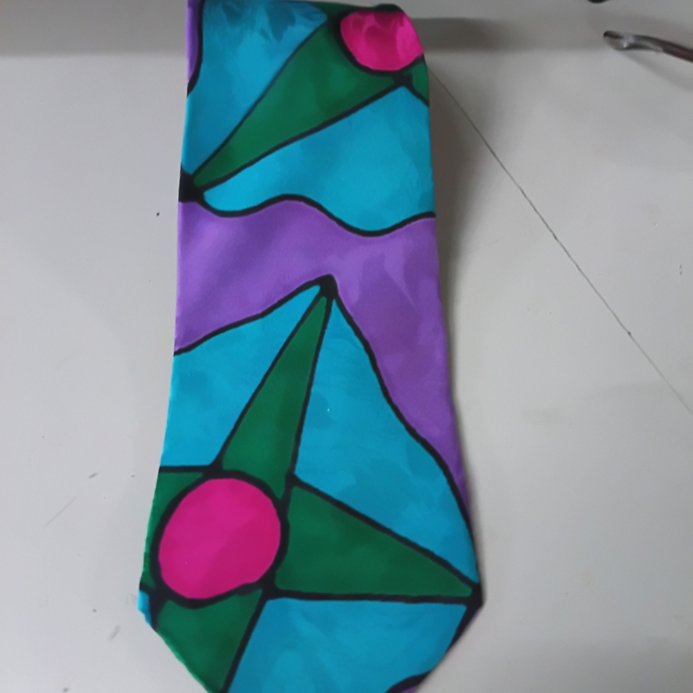 Esley Teal, Purple & Green Abstract Floral Silk Tie